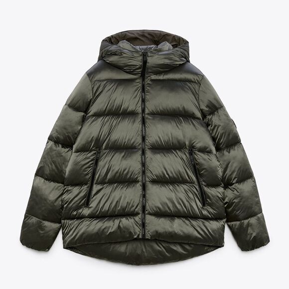 Zara Hooded Pocketed Lightweight Puffer Jacket Taupe Grey Large NWT - Picture 5 of 7